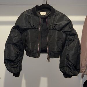 Black Cropped Bomber Jacket - Alexander McQueen
